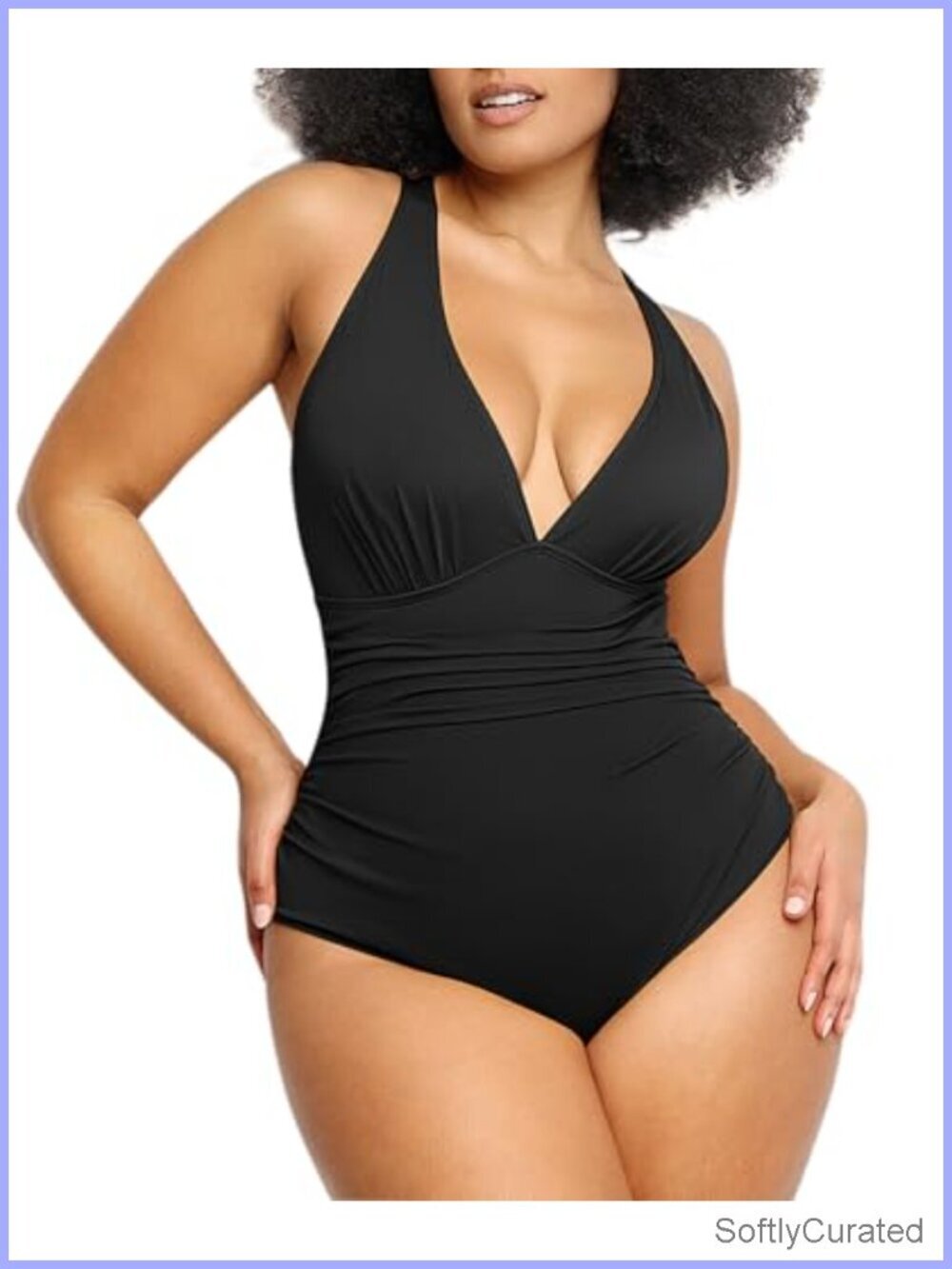 Tummy Control One Piece Swimsuit Ruched Plunge Cutout Shapewear Bathing Suit
